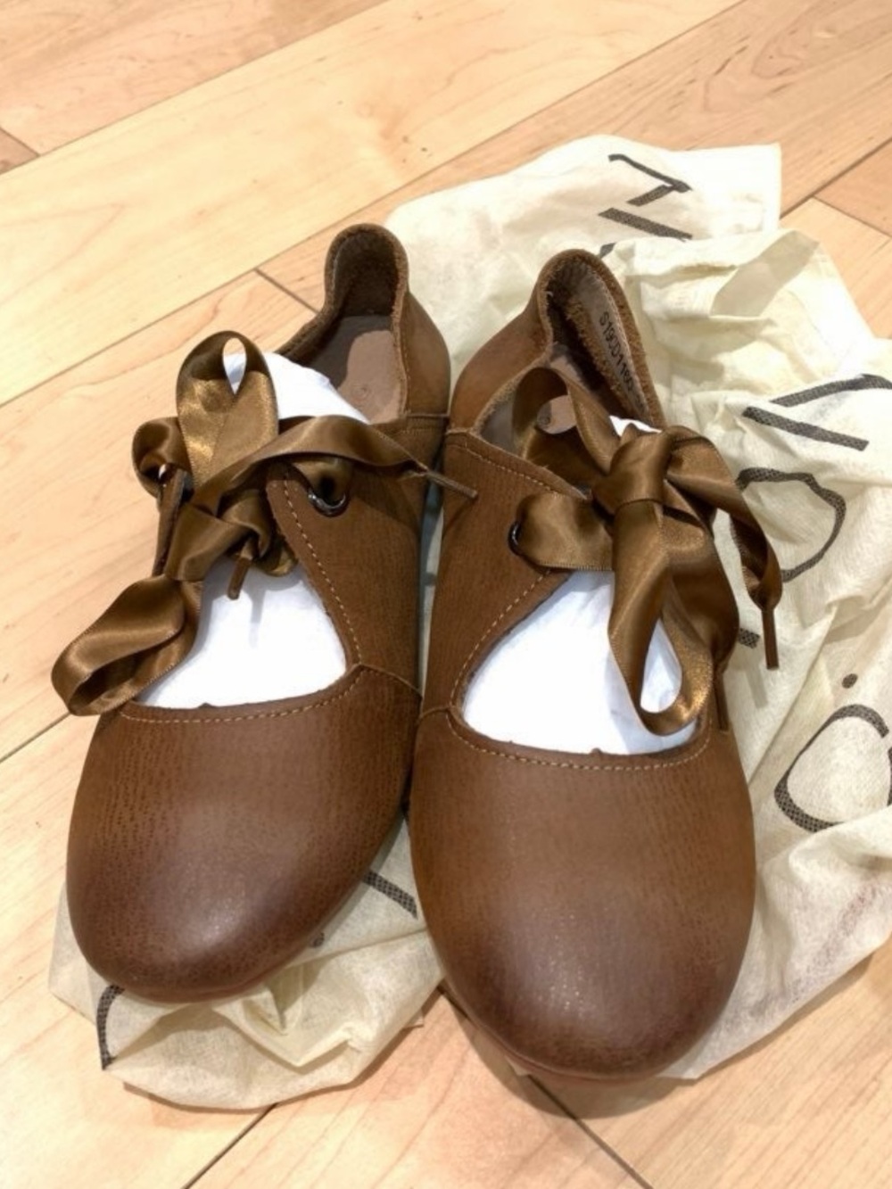 Brown Leather Tie-Front Ballet Flats